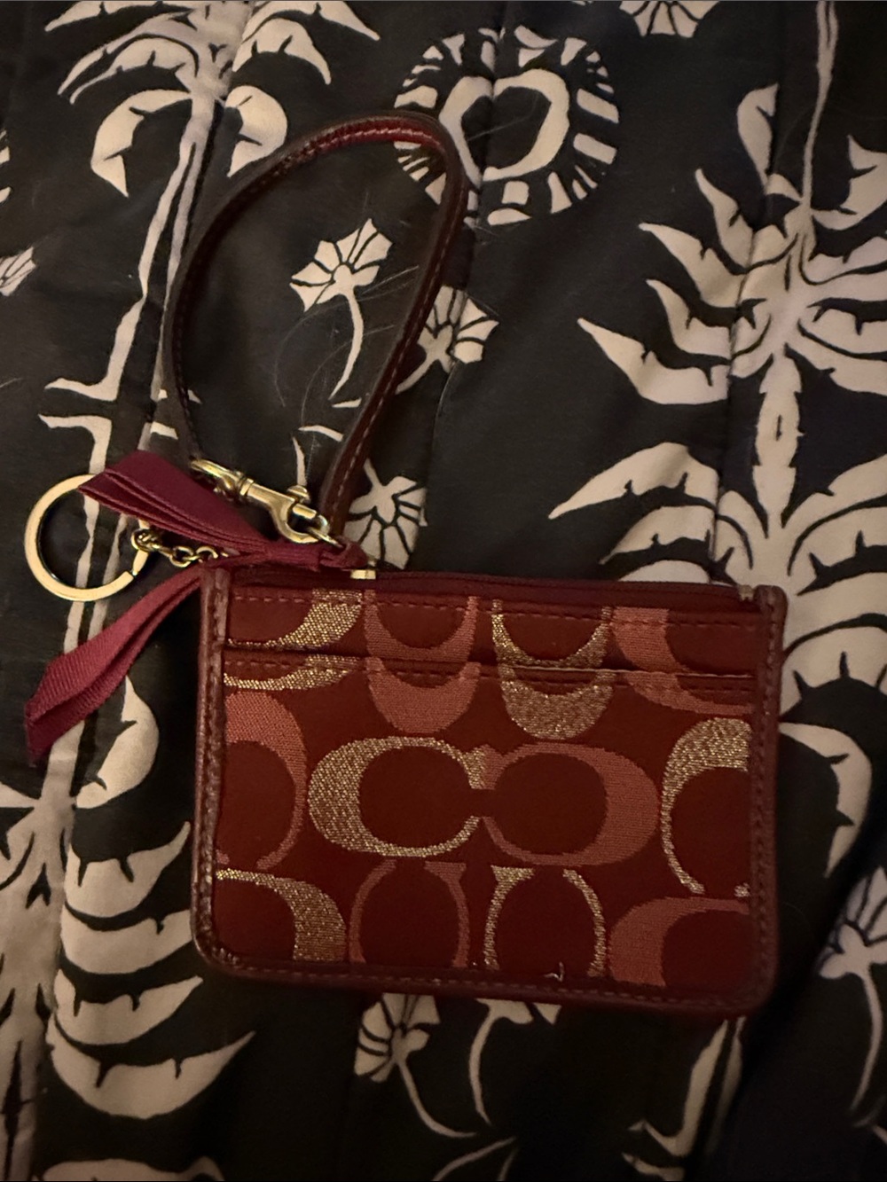 Coach Maroon Signature Wristlet Card Holder with Gold Accents